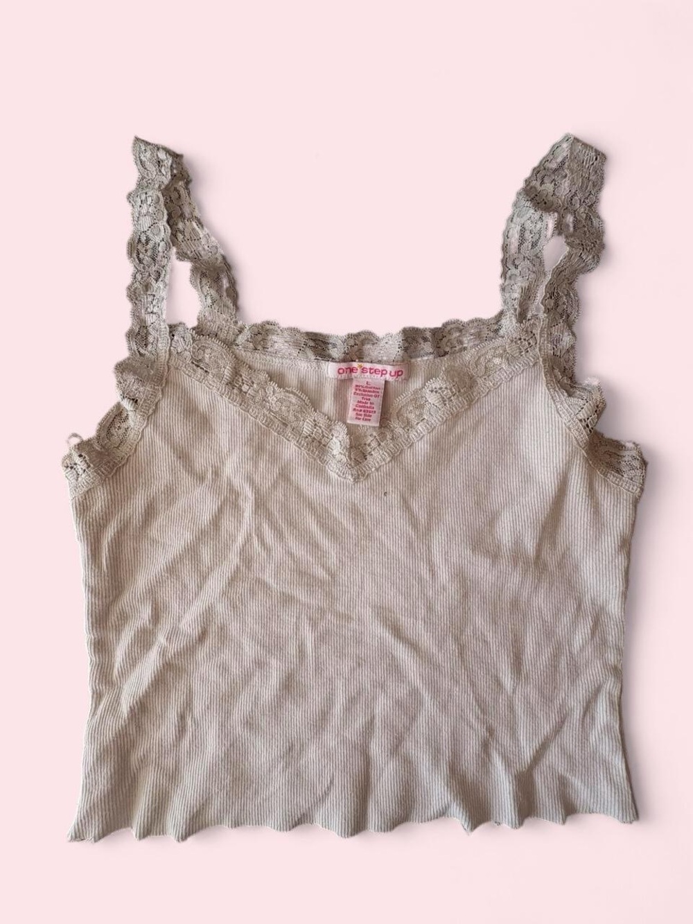 One Step Ahead Cream Ribbed Lace-Trim Camisole